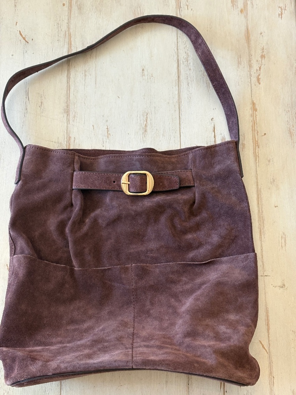 Anthropologie Buckled North-South Suede Tote Bag - Picture 2 of 8